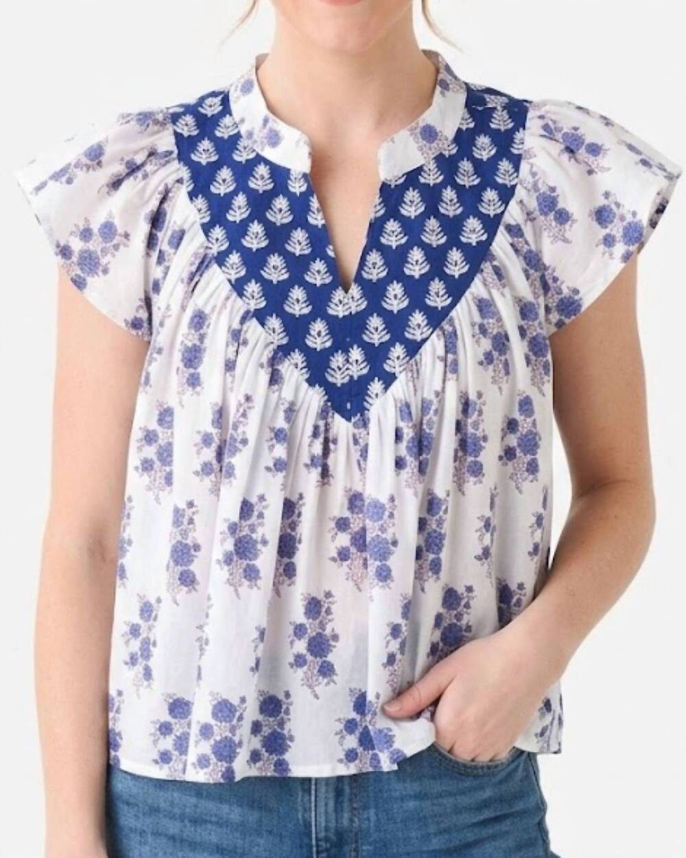 NEW MAHILA olene v-neck blouse in cobalt blue